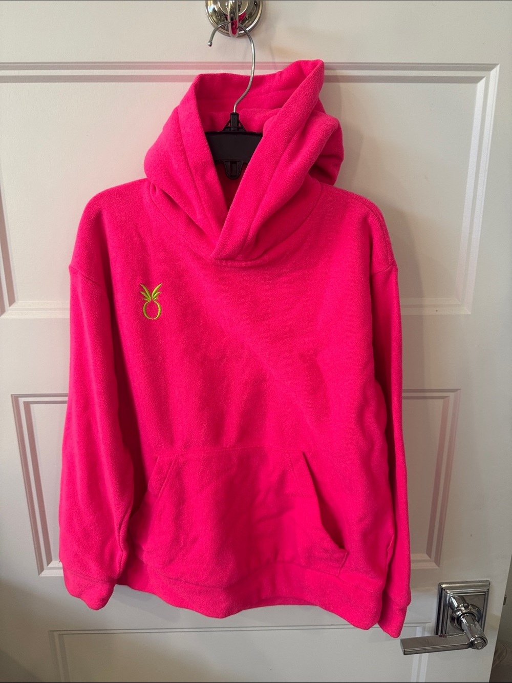 Dudley Stephens Neon Pink Cowl-Neck Fleece Hoodie with Pineapple Accent